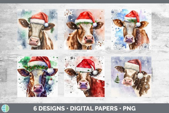 Christmas Cow Backgrounds: Festive Illustrations