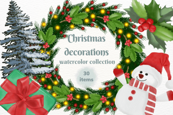 Christmas Decorations Watercolor Illustrations Review