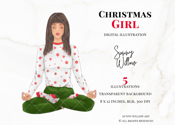 Christmas Girl Clipart Illustration for Holiday Branding