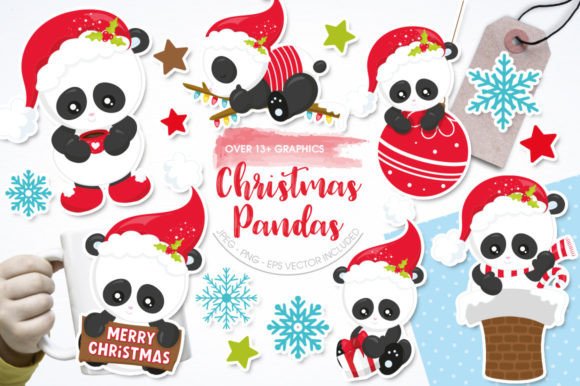 Christmas Pandas: Festive Illustrations for Design