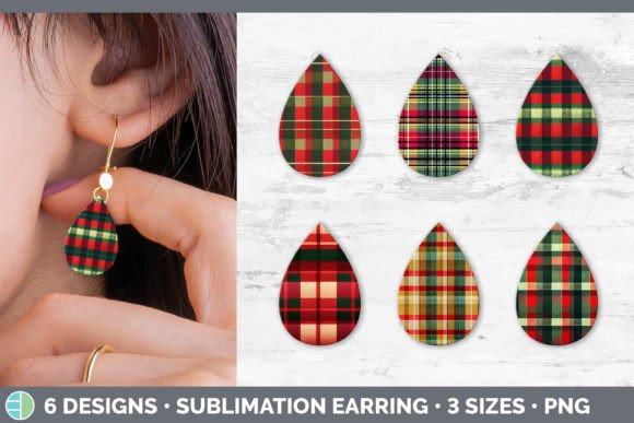Christmas Plaid Teardrop Earring Subli: Festive Illustrations