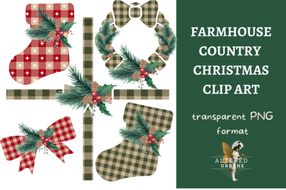 Farmhouse Country Christmas Clip Art & Illustrations