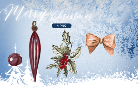 Happy Christmas Watercolor Clipart Illustrations