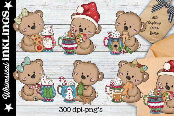 Little Christmas Cocoa Bears Clipart & Illustrations