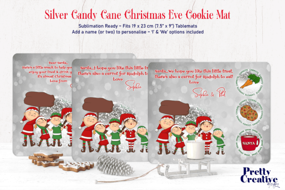 Silver Candy Cane Christmas Cookie Mat: Festive Illustrations