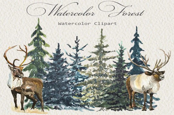 Watercolor Forest Christmas Clipart for Illustrations